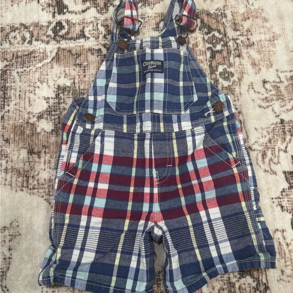 OshKosh B'gosh Plaid Kids Overalls - Blue and Red